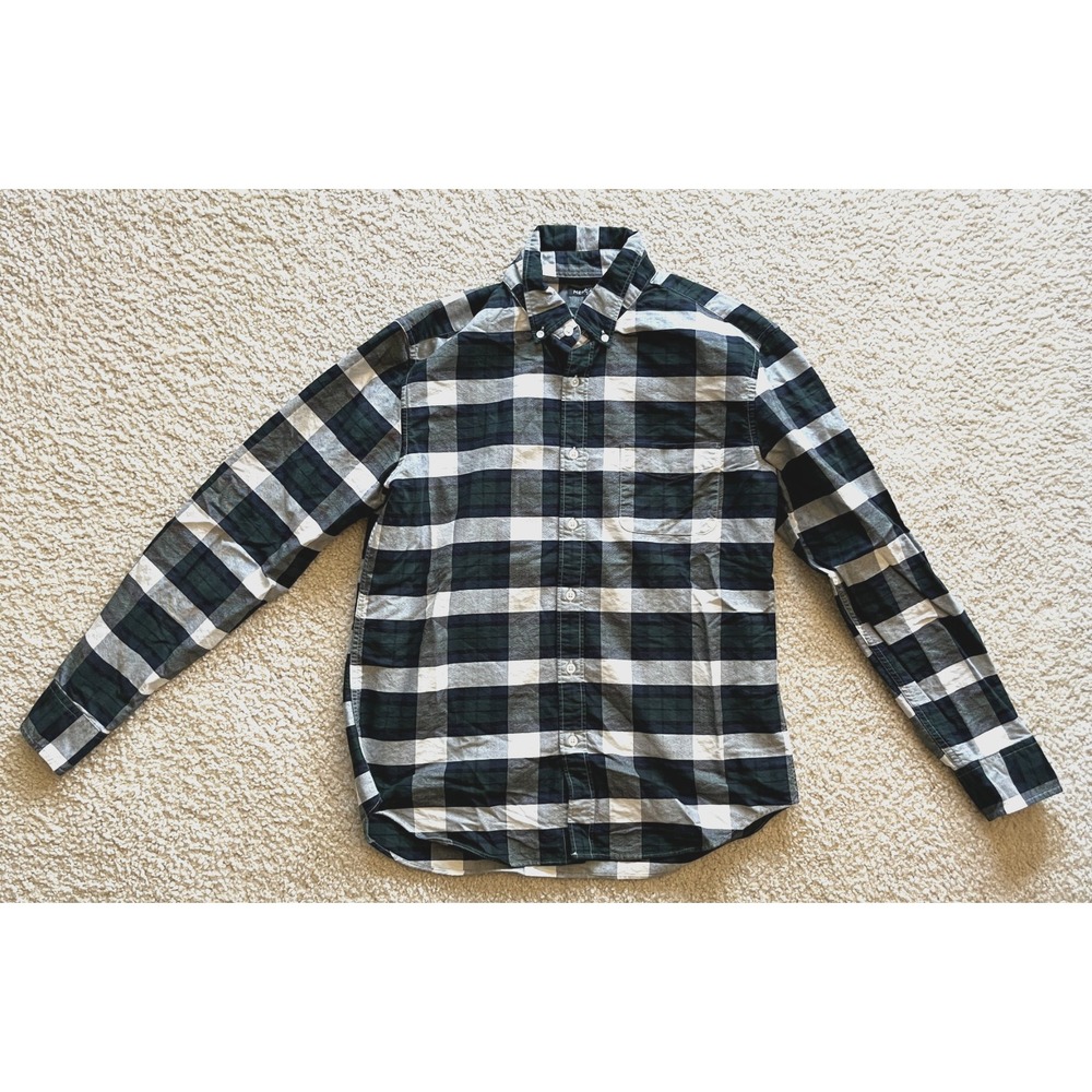 J Crew Mercantile Flex Green Blue White Plaid Long Sleeve Shirt Men L